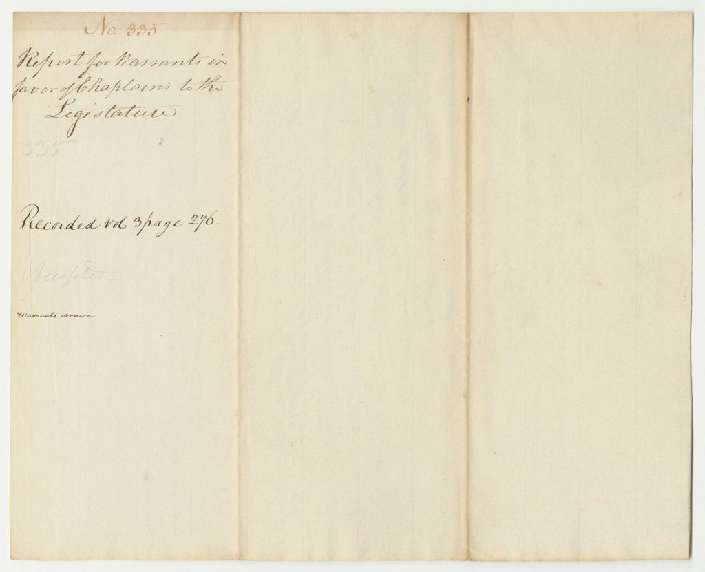 Miniature of Report 335: Report on the Warrants in Favor of the Chaplains of the Legislature
