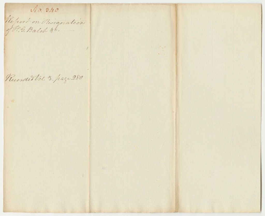 Miniature of Report 340: Report on the Resignation of Horatio G. Balch, Washington County Sheriff