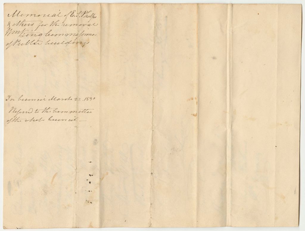 Miniature of Memorial of E.S. Phelps and Others for the Removal of William King from the Office of Commissioner of Public Buildings
