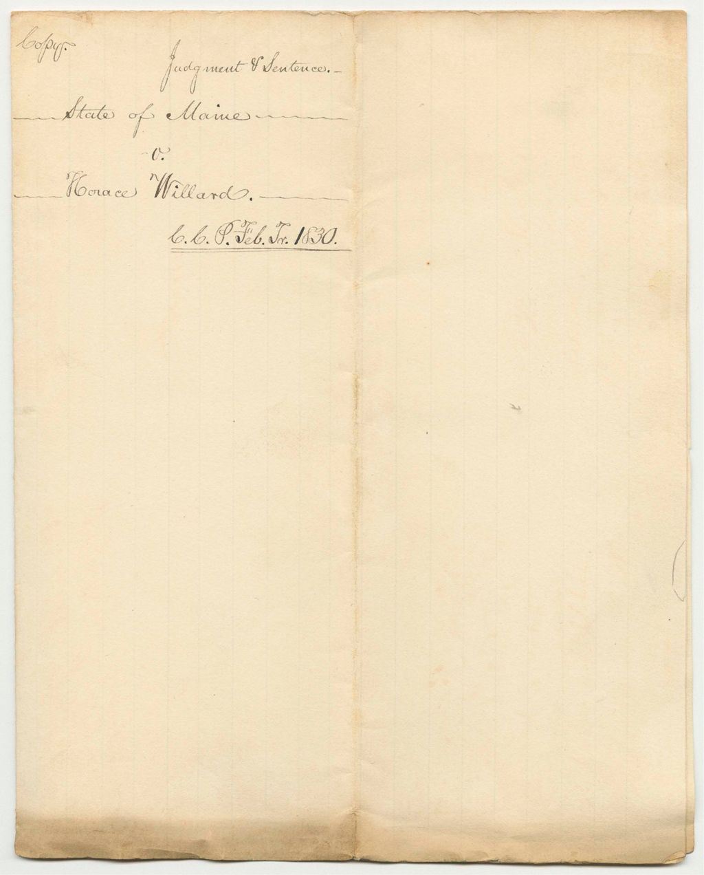Miniature of State of Maine v. Horace Willard, Copy of Judgement and Sentence