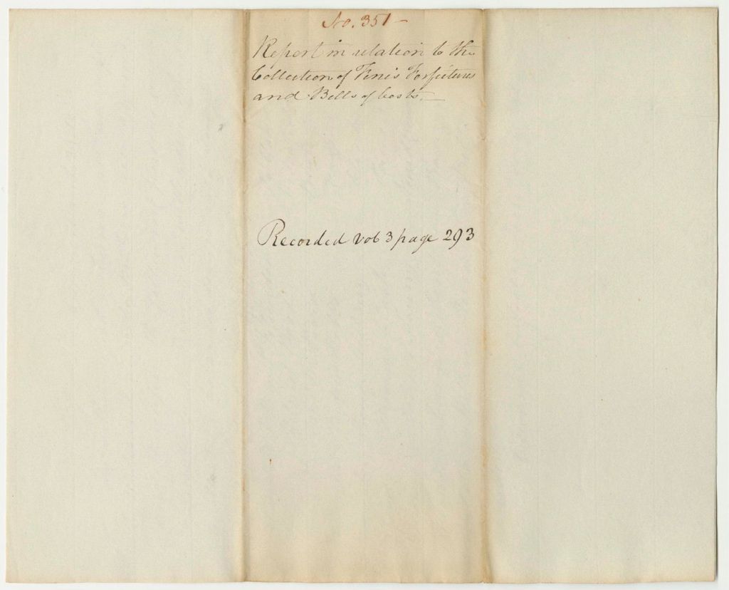 Miniature of Report 351: Report in Relation to the Collection of Fines, Forfeitures, and Bills of Costs