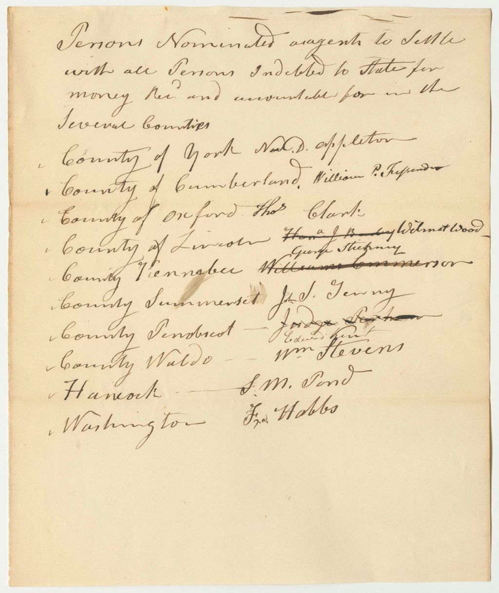 Miniature of Persons Nominated as Agents to Settle with all Persons Indebted to the State for Money Received and Accountable for in the Several Counties