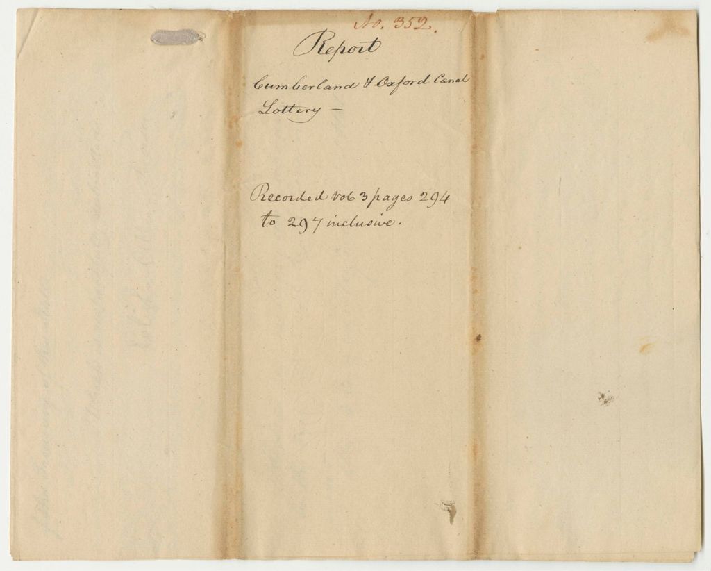 Miniature of Report 352: Report on the Cumberland and Oxford Canal Lottery