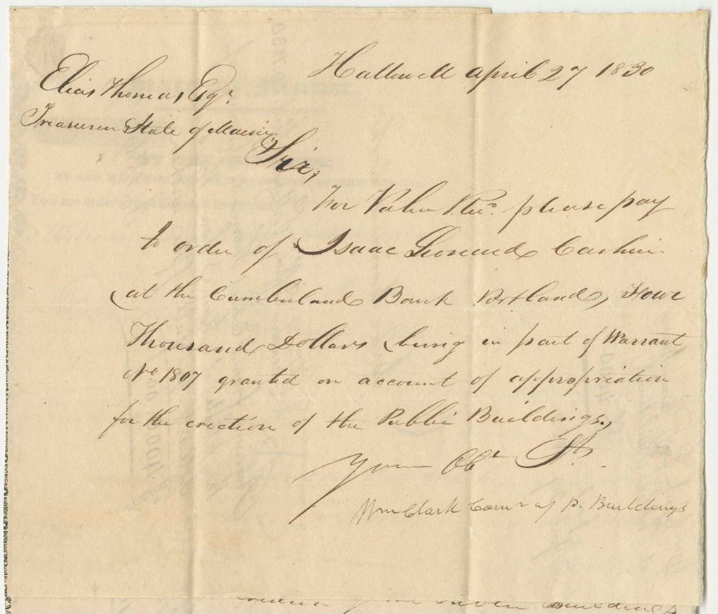 Miniature of Warrant in Favor of the Commissioner of Public Buildings