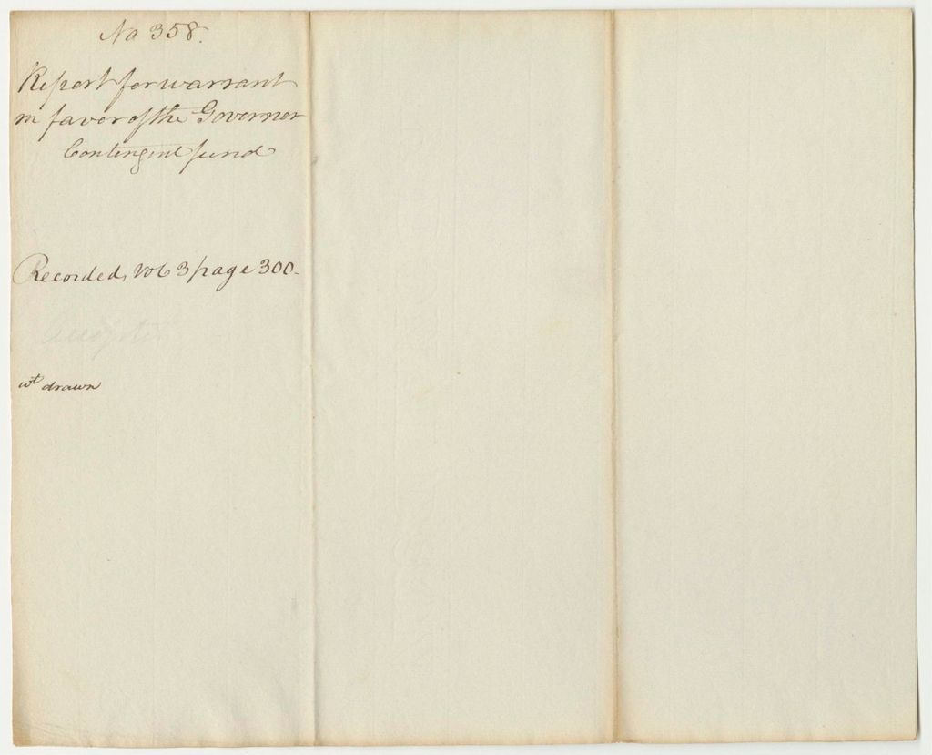 Miniature of Report 358: Report on the Warrant in Favor of the Governor's Contingent Fund