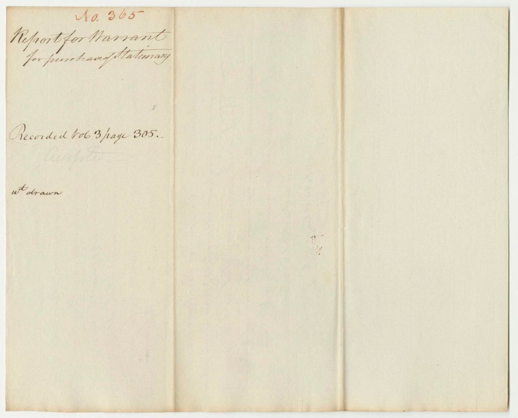 Miniature of Report 365: Report on the Warrant for the Purchase of Stationary