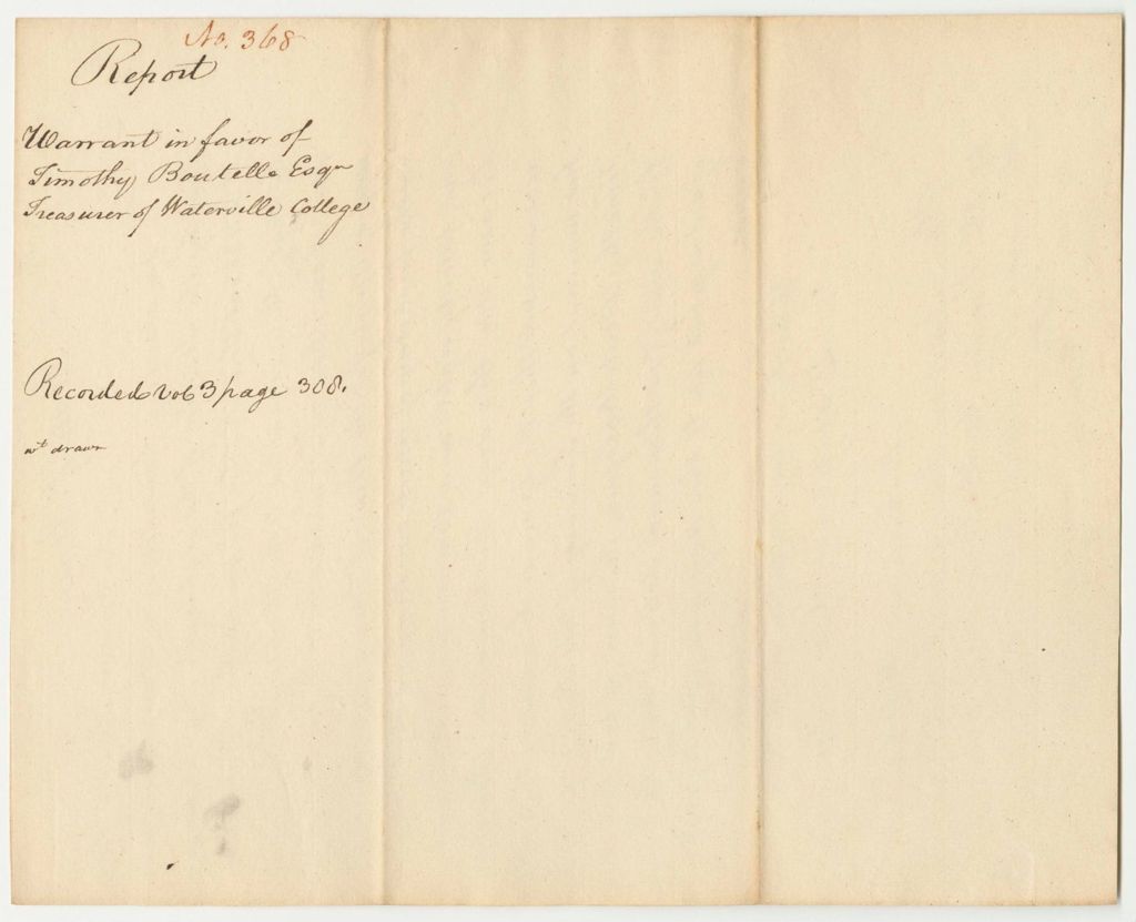Miniature of Report 368: Report on the Warrant in Favor of Timothy Boutelle, Esq., Treasurer of Waterville College
