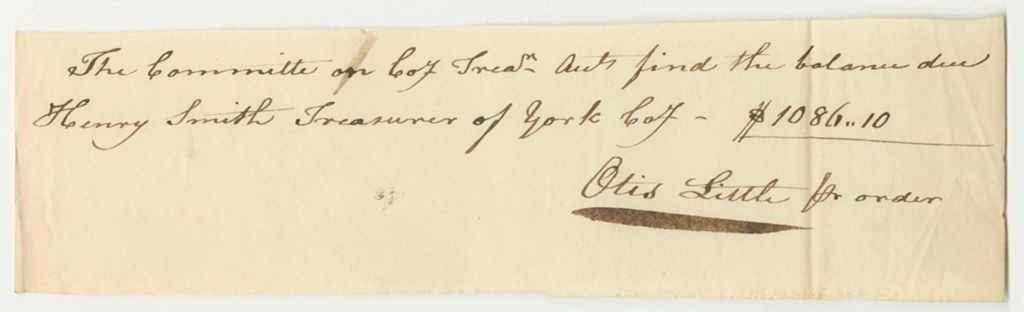Miniature of Balance Due Henry Smith, Treasurer of York