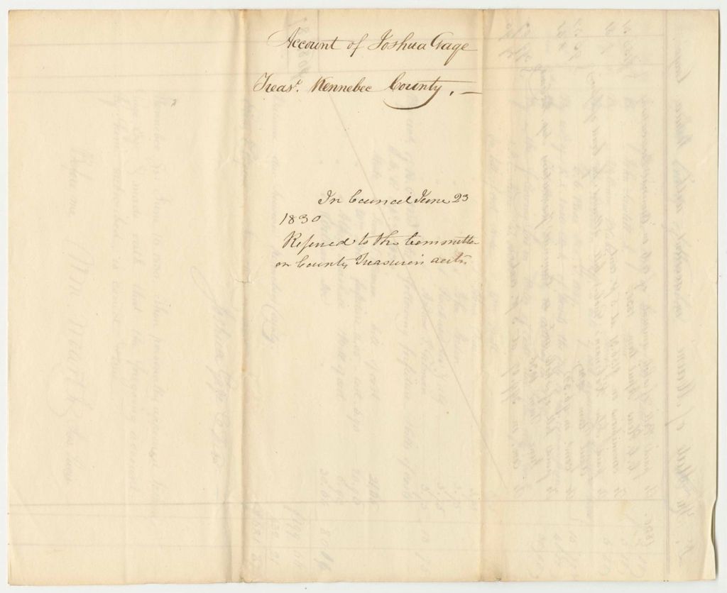 Miniature of Account of Joshua Gage, Esq., Treasurer of Kennebec County