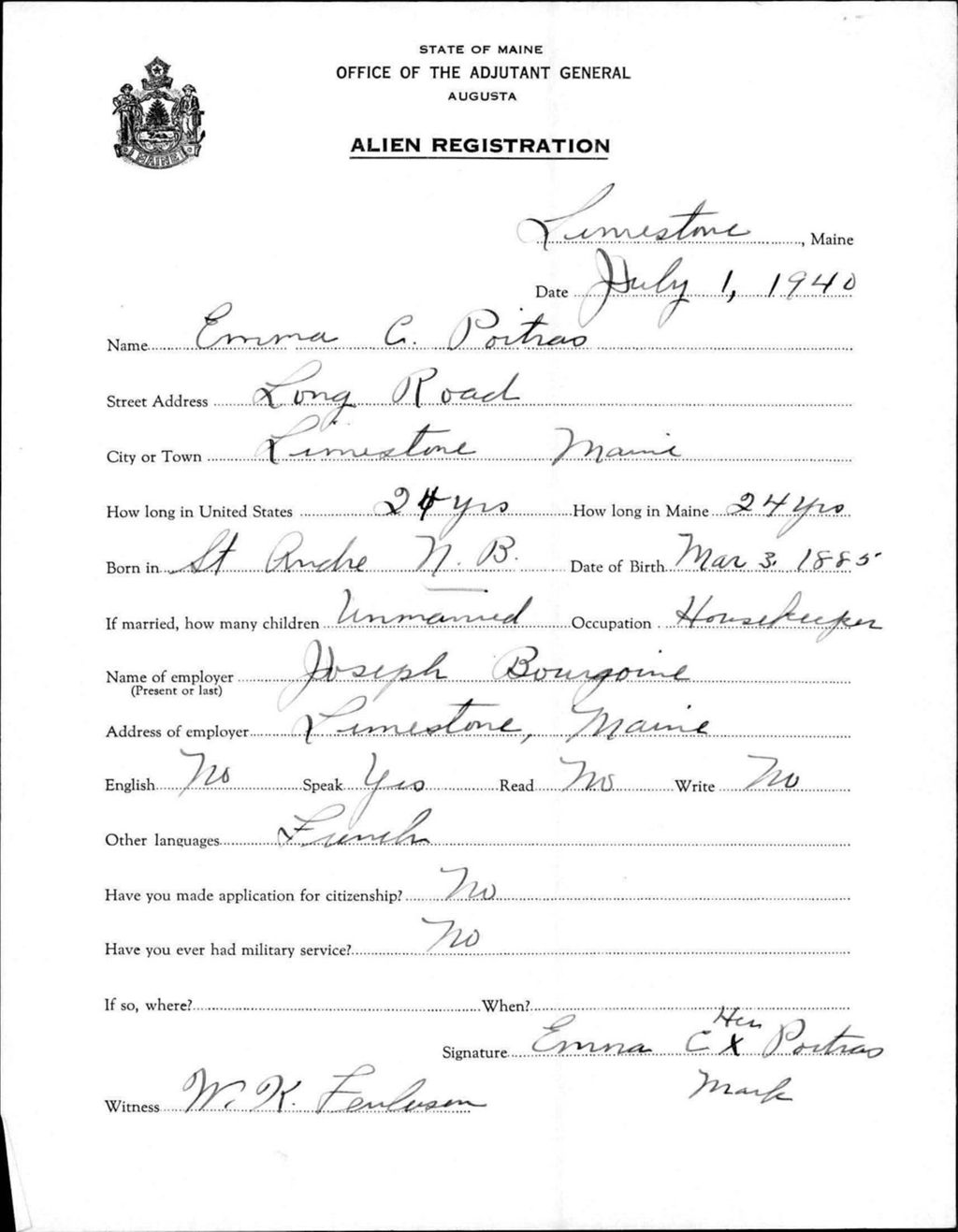 Miniature of Alien Registration- Poitras, Emma C. (Limestone, Aroostook County)