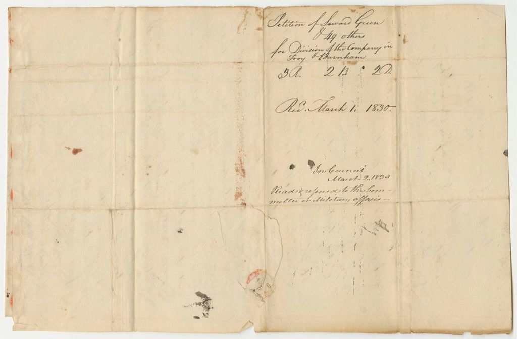 Miniature of Petition of Seward Green and Others for Division of the Company in Troy and Burnham