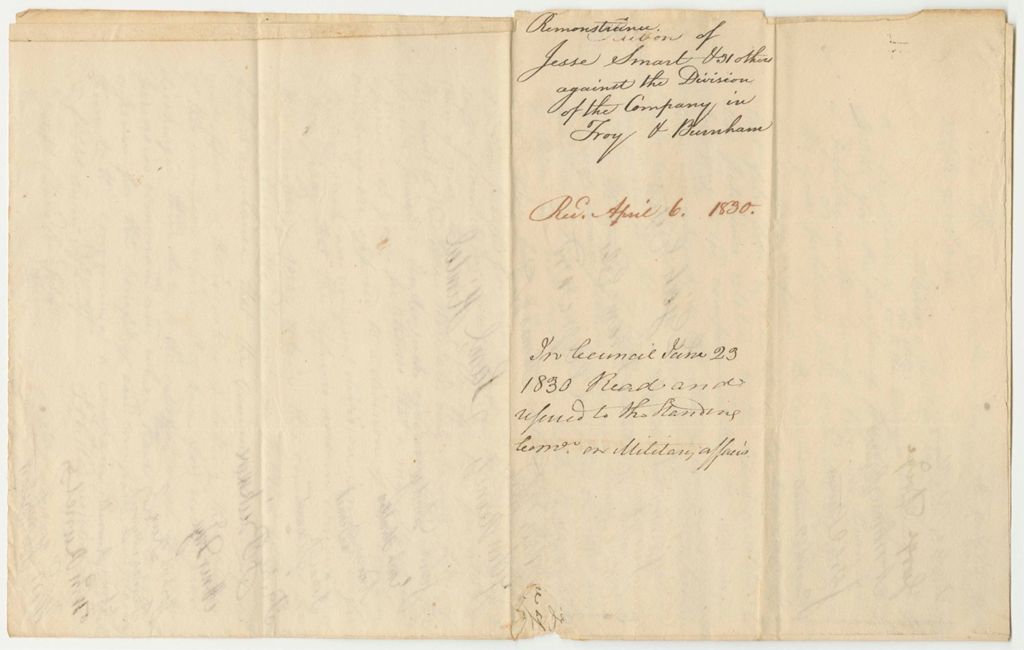 Miniature of Remonstrance of Jesse Smart Haines and Others Against the Division of the Company in Troy and Burnham