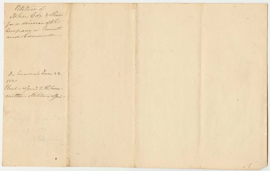 Miniature of Petition of John Cox and Others for a Division of the Company in Trescott and Edmunds