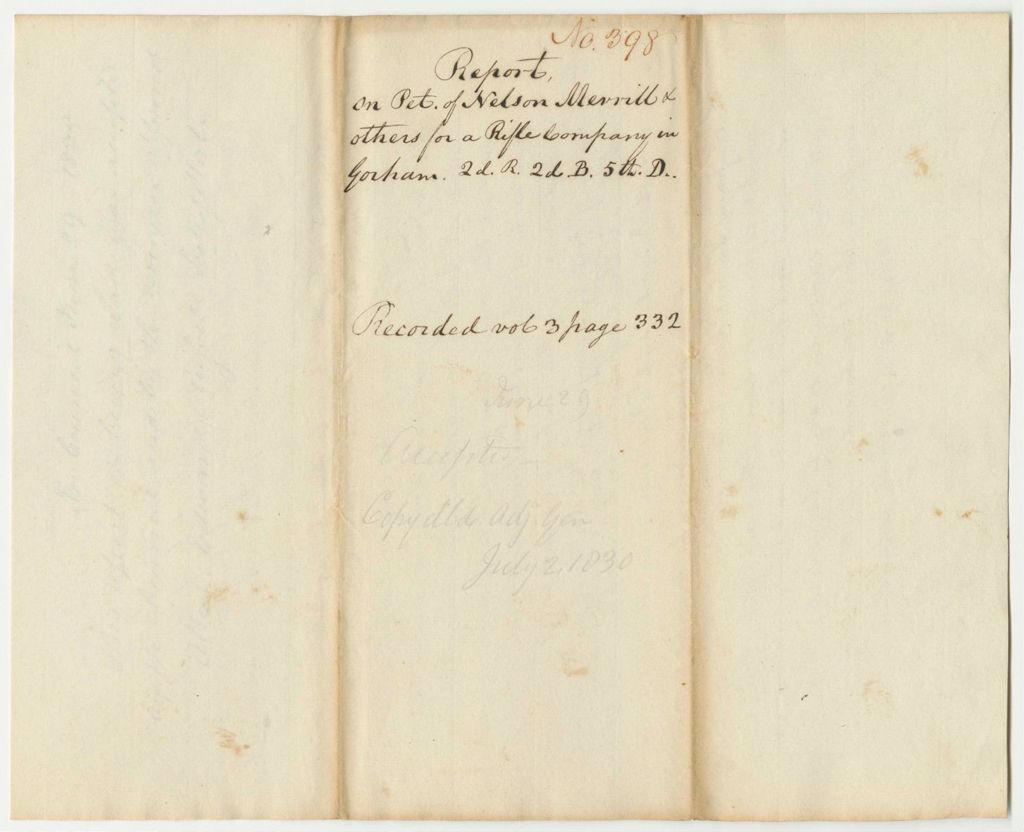 Miniature of Report 398: Report on the Petition of Nelson Merrill and Others for a Rifle Company in Gorham