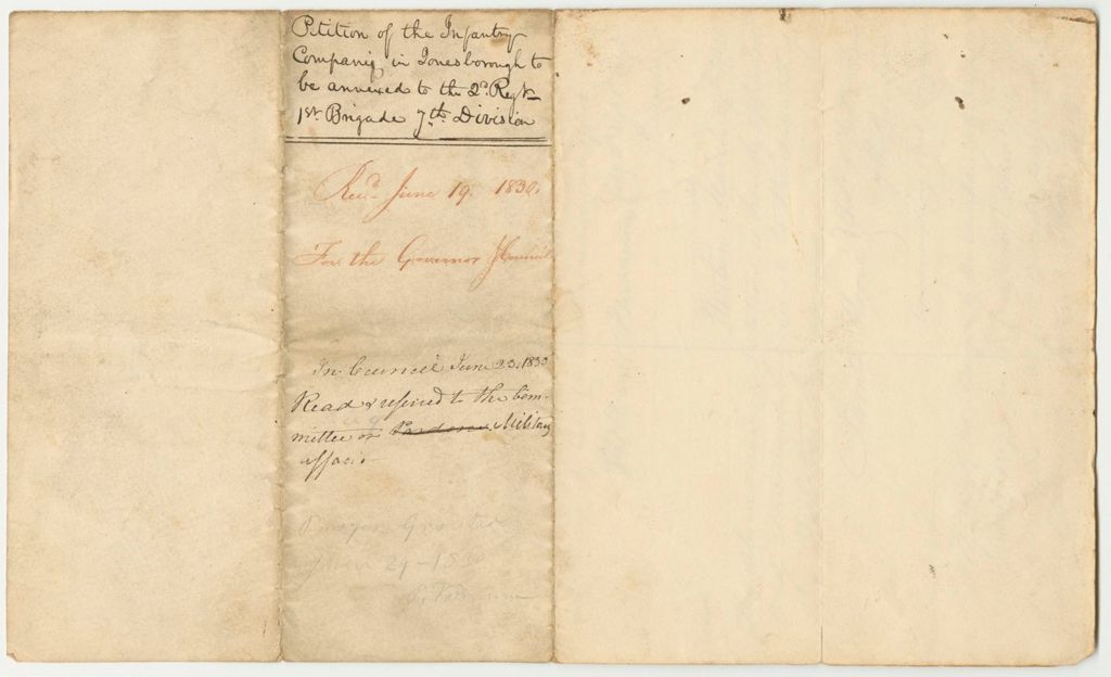 Miniature of Petition of the Infantry Company in Jonesboro to be Annexed to the 2nd Regiment 1st Brigade 7th Division