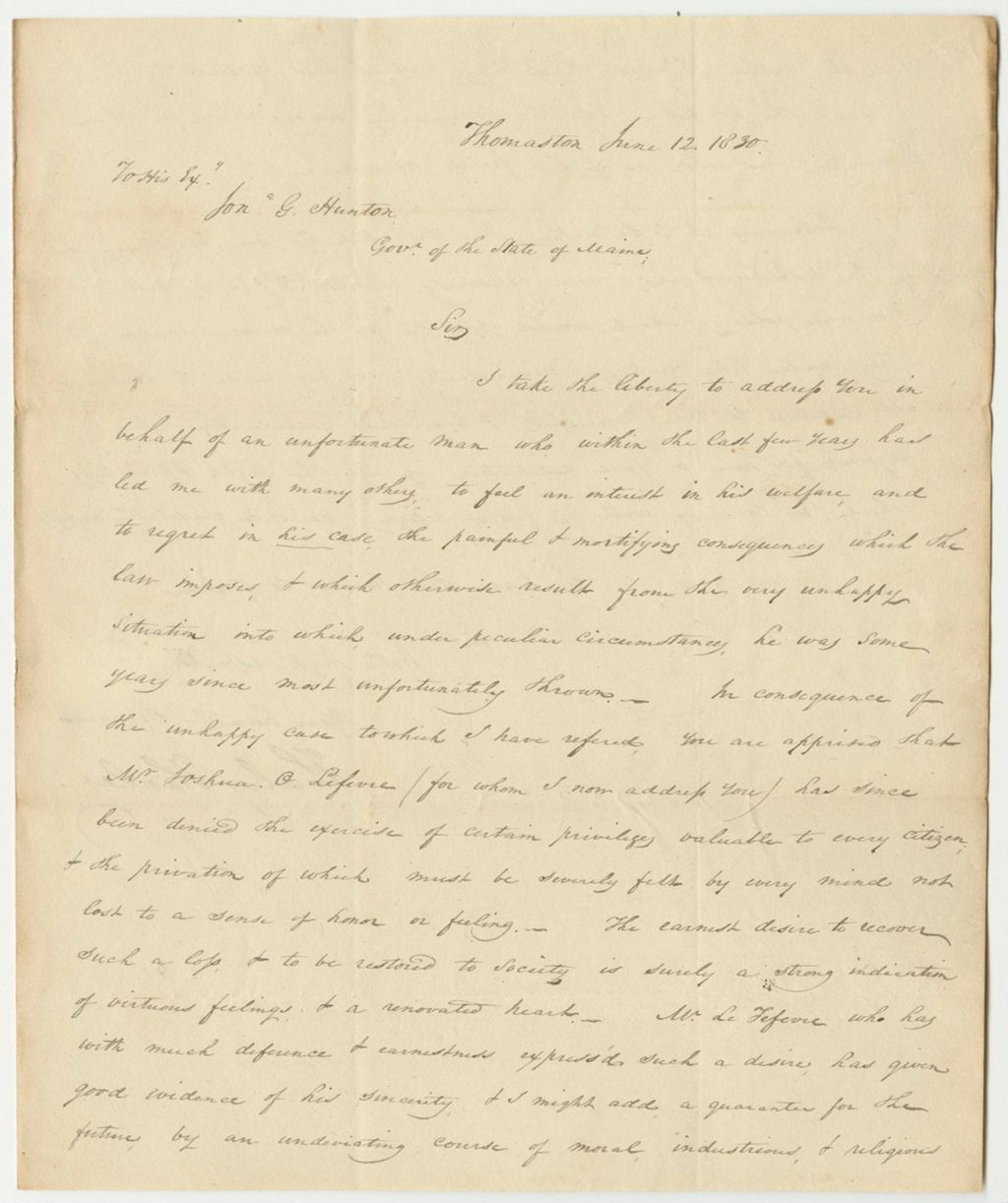 Miniature of Letter from Halsey Healy to Jonathon G. Hunton, in Relation to the Petition of Joshua O. Le Feure for a Pension