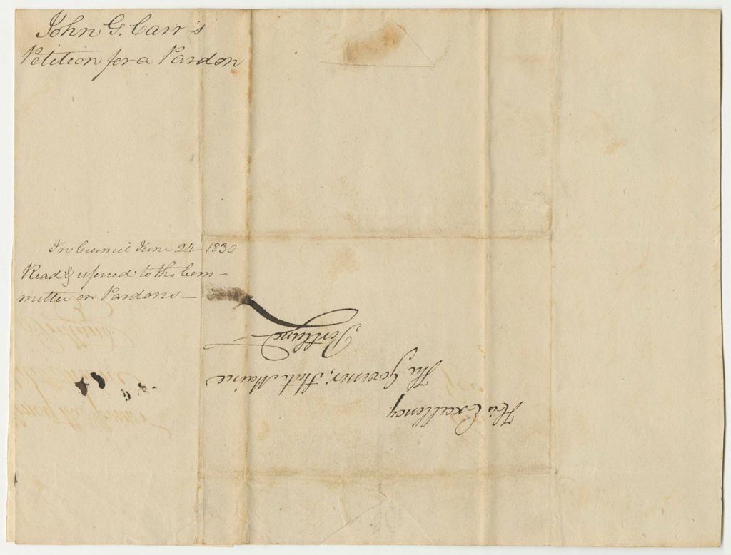 Miniature of Petition of John Carr for a Pardon