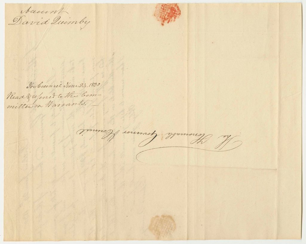 Miniature of Account of David Quimby for Expenses of the State Arsenal