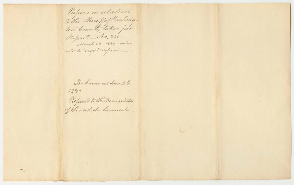 Miniature of Papers in Relation to the Sheriff of Washington County, Taken from Report No. 340
