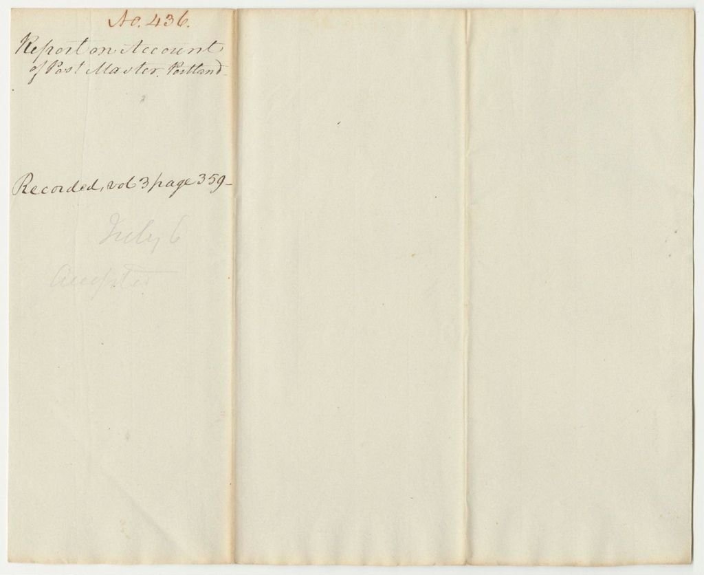 Miniature of Report 436: Report on the Warrant in Favor of the Postmaster of Portland