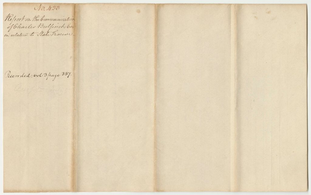 Miniature of Report 433: Report on the Communication of Charles Bulfinch, Esq., in Relation to the State House
