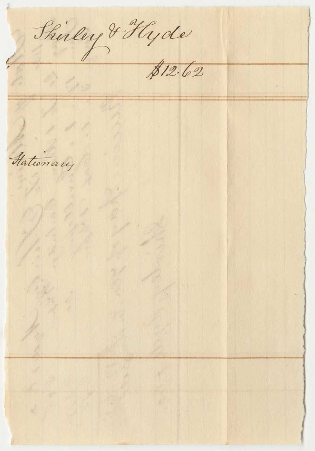 Miniature of Shirley & Hyde's Bill for Stationary