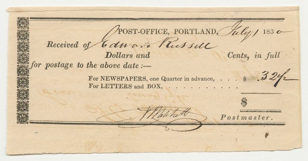 Miniature of Portland Post-Office's Bill for Edward Russell