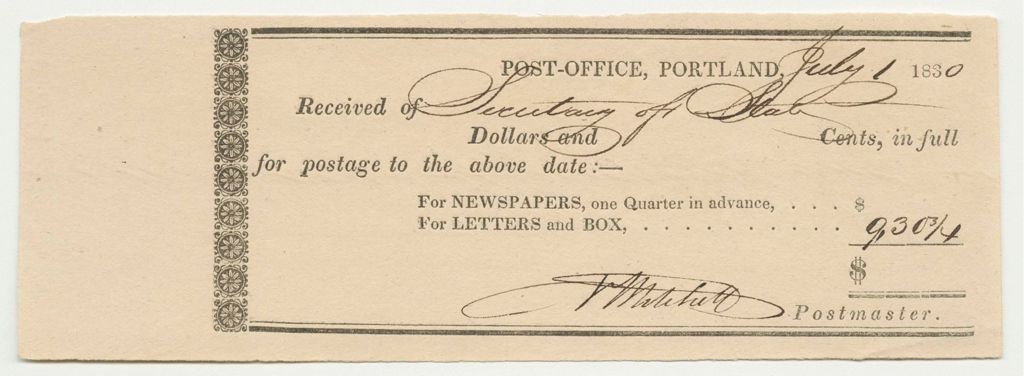 Miniature of Portland Post-Office's Bill for the Secretary of State