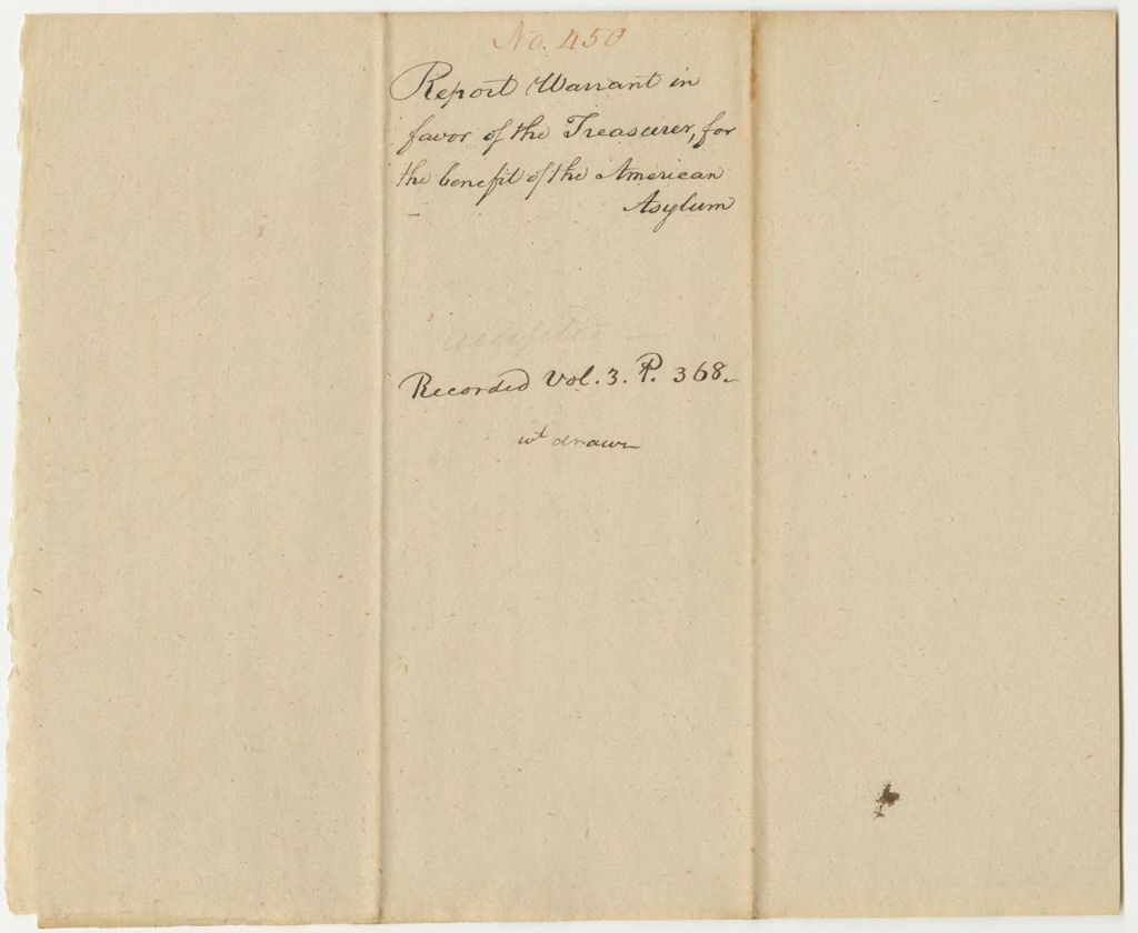 Miniature of Report 450: Report on the Warrant in Favor of the Treasurer, for the Benefit of the American Asylum