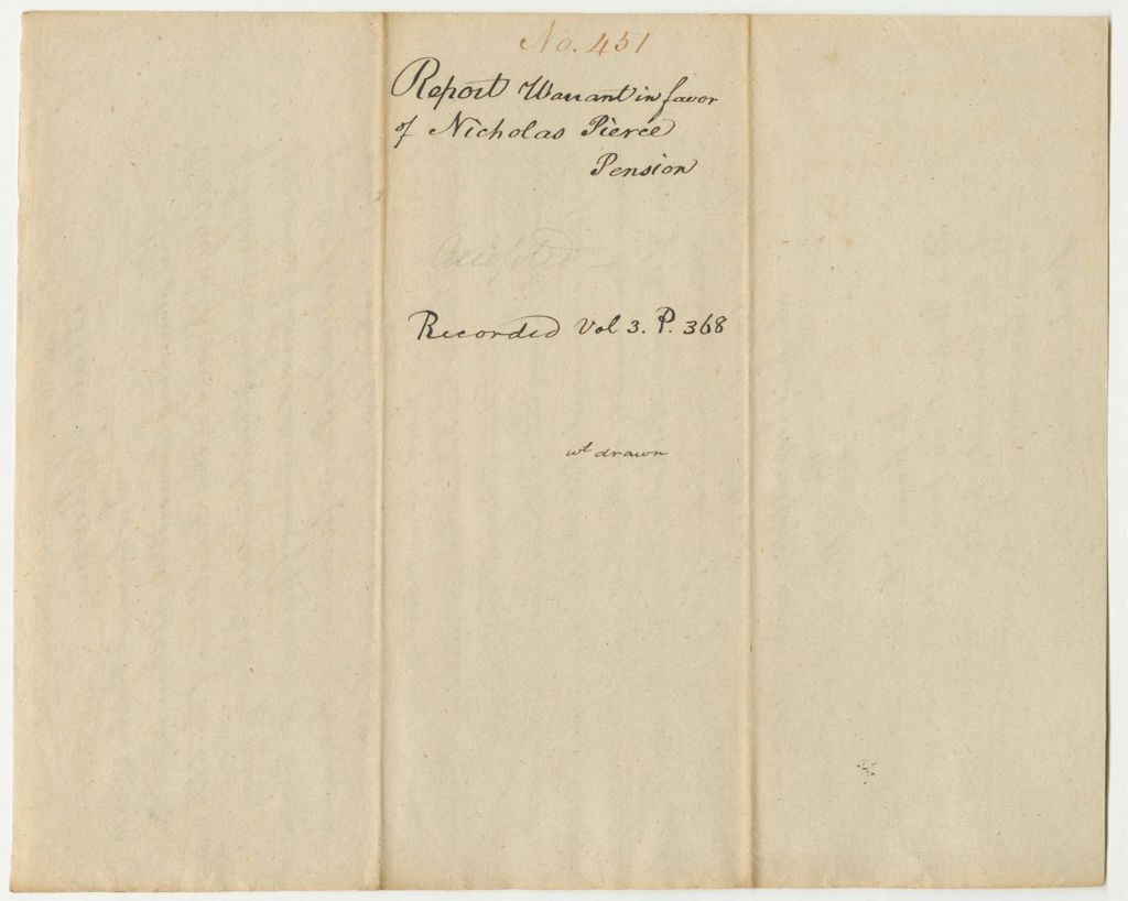 Miniature of Report 451: Report on the Warrant in Favor of Nicholas Pierce for a Pension