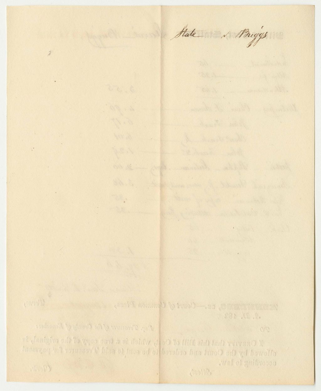 Miniature of Bills of Costs at the Court of Common Pleas in Kennebec County, August Term 1830