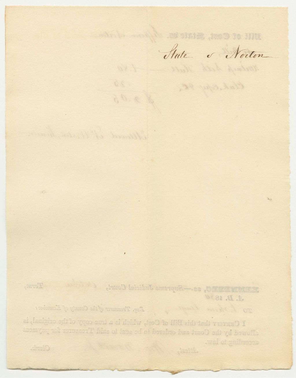 Miniature of Bills of Costs at the Supreme Judicial Court in Kennebec County, October Term 1830