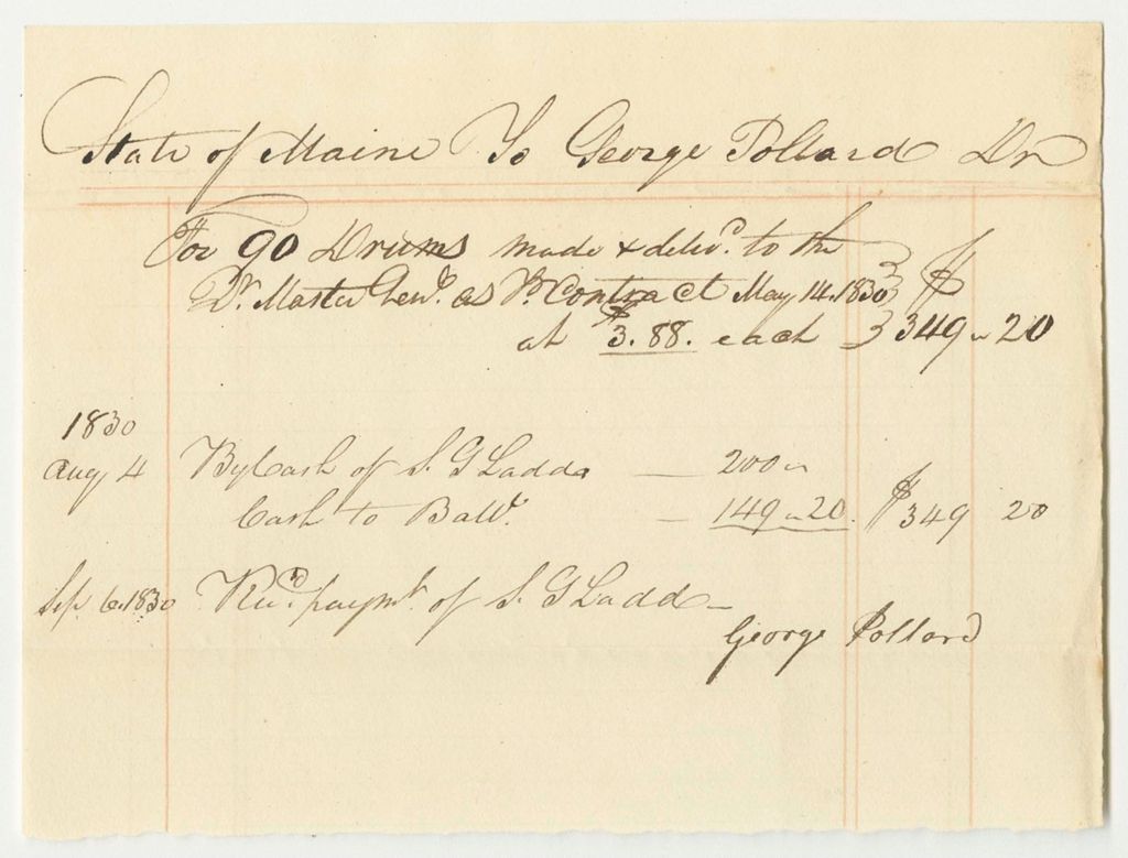 Miniature of Receipt from George Pollard for Drums