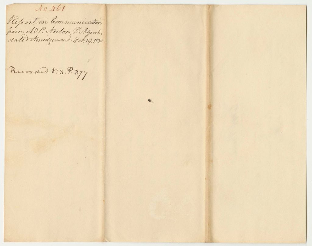 Miniature of Report 461: Report on the Communication from Milford P. Norton, Land Agent