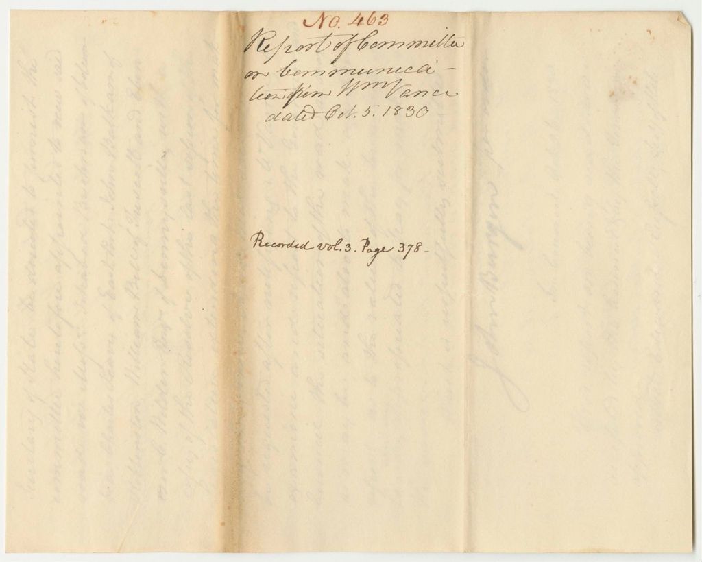 Miniature of Report 463: Report on the Communication from William Vance Regarding the Baring to Houtlon Road