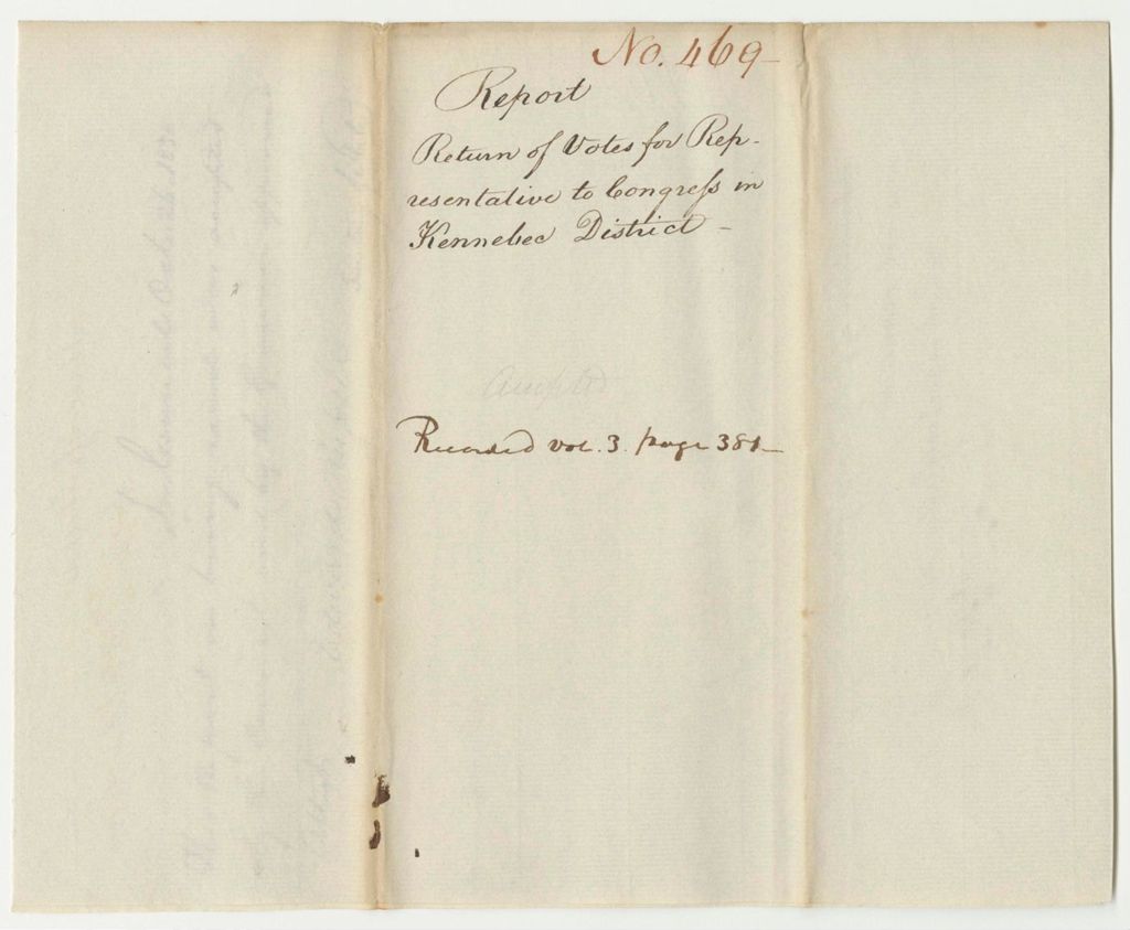 Miniature of Report 469: Report on the Return of Votes from Kennebec District for Representative to Congress