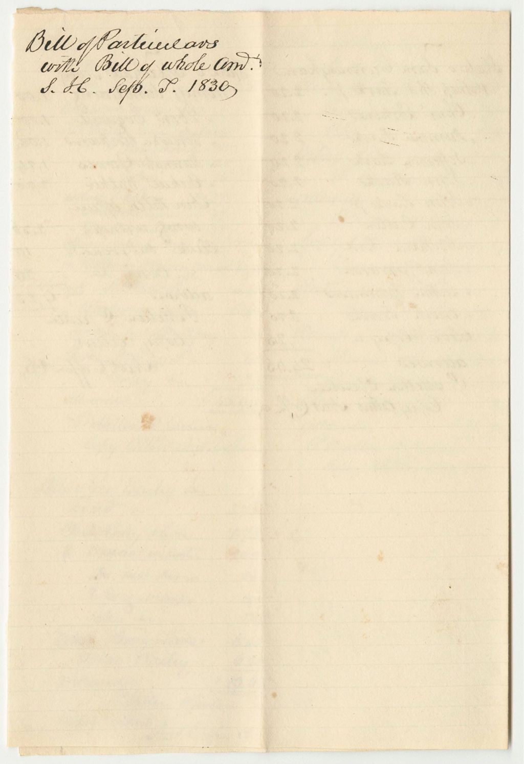 Miniature of Bill of Particulars to Accompany Bill of Whole Amount of Costs in Criminal Prosecutions at the Supreme Judicial Court in Lincoln County, September Term 1830