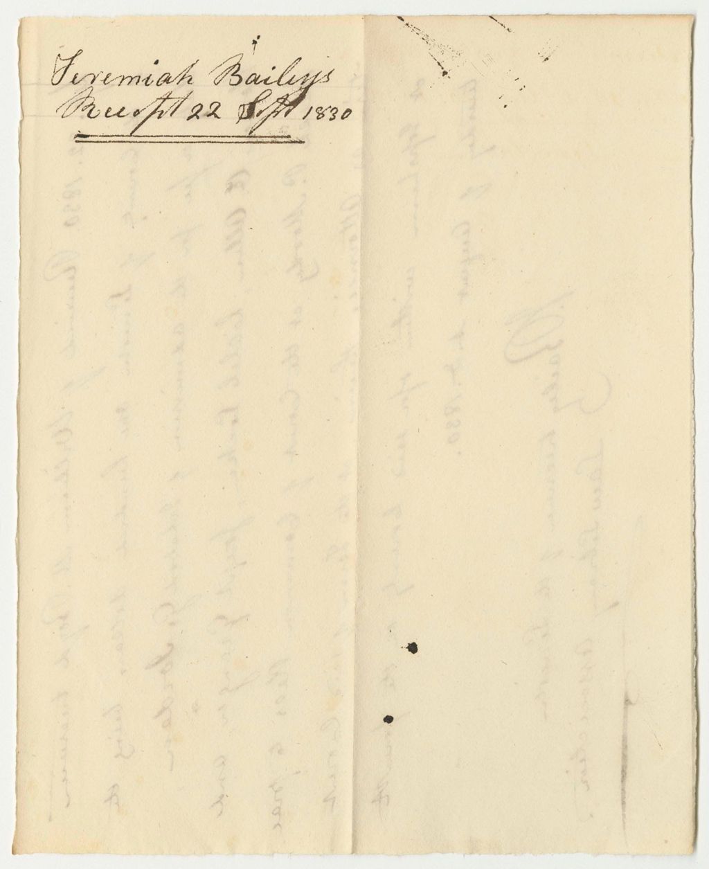 Miniature of Jeremiah Bailey's Receipt for the Fee for Admission of Attorneys to Practice at the Court of Common Pleas in Lincoln