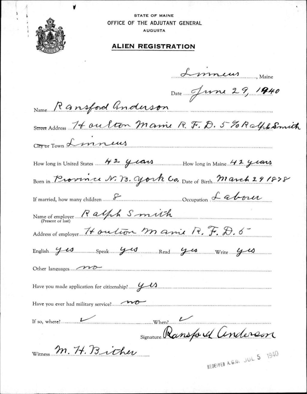 Miniature of Alien Registration- Anderson, Ransford (Linneus, Aroostook County)