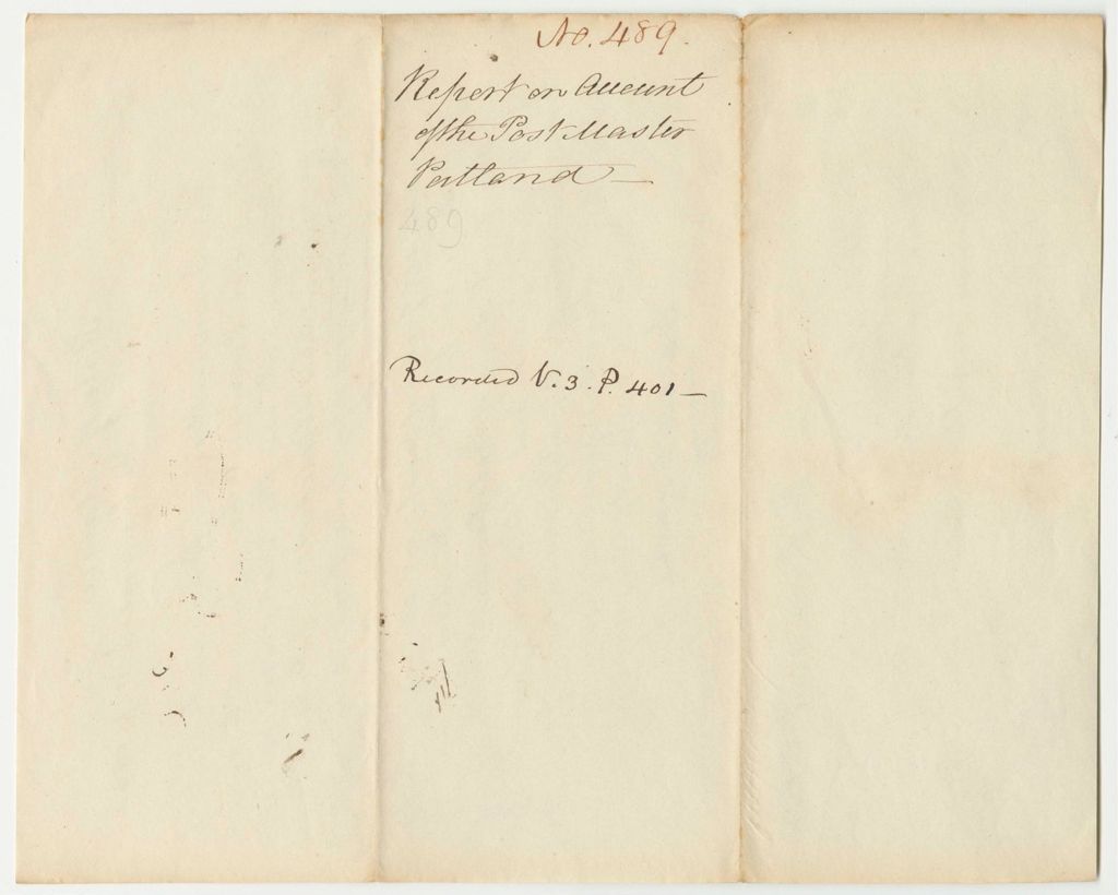 Miniature of Report 489: Report on the Account of the Postmaster of Portland for Postage