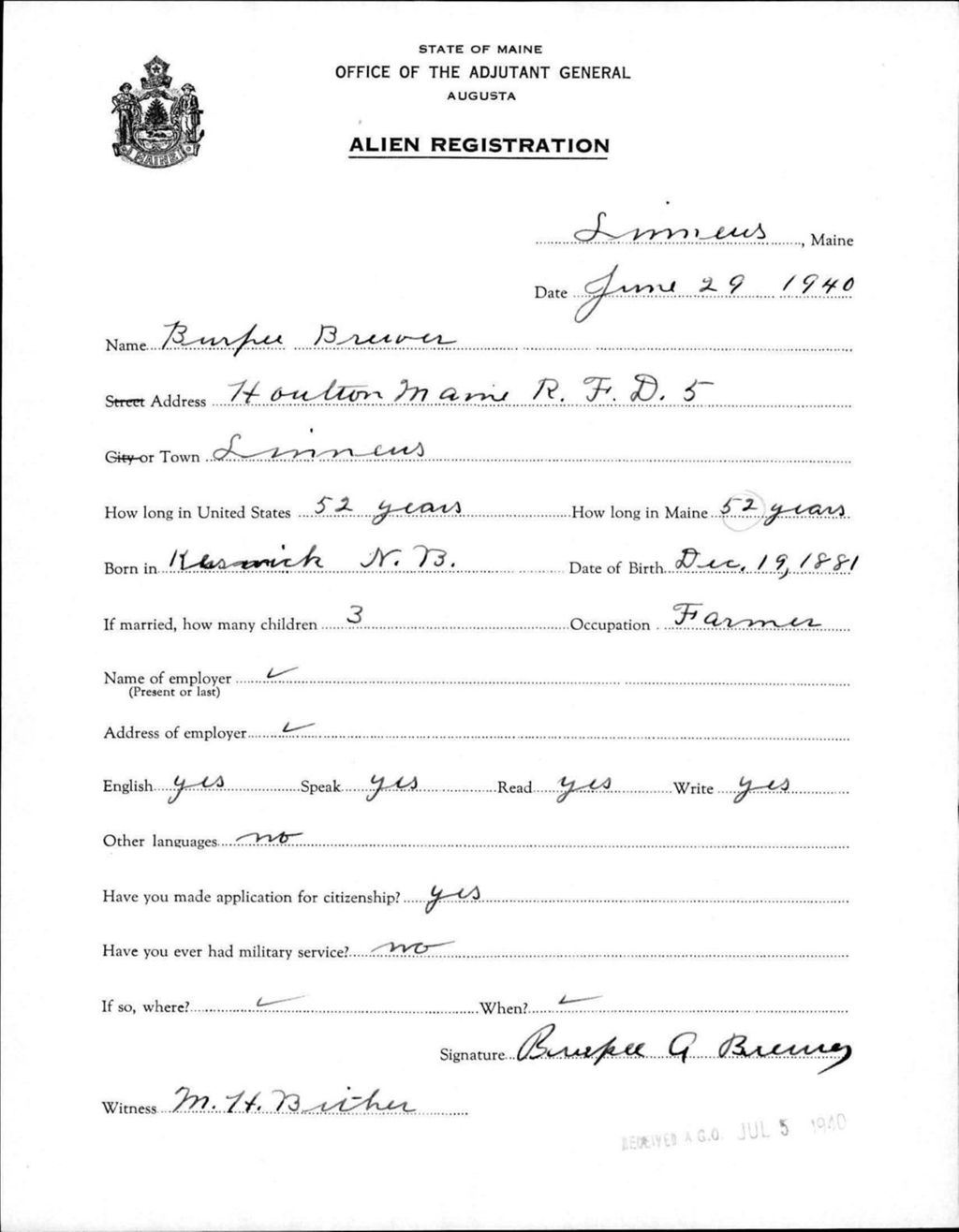 Miniature of Alien Registration- Brewer, Burpee (Limestone, Aroostook County)