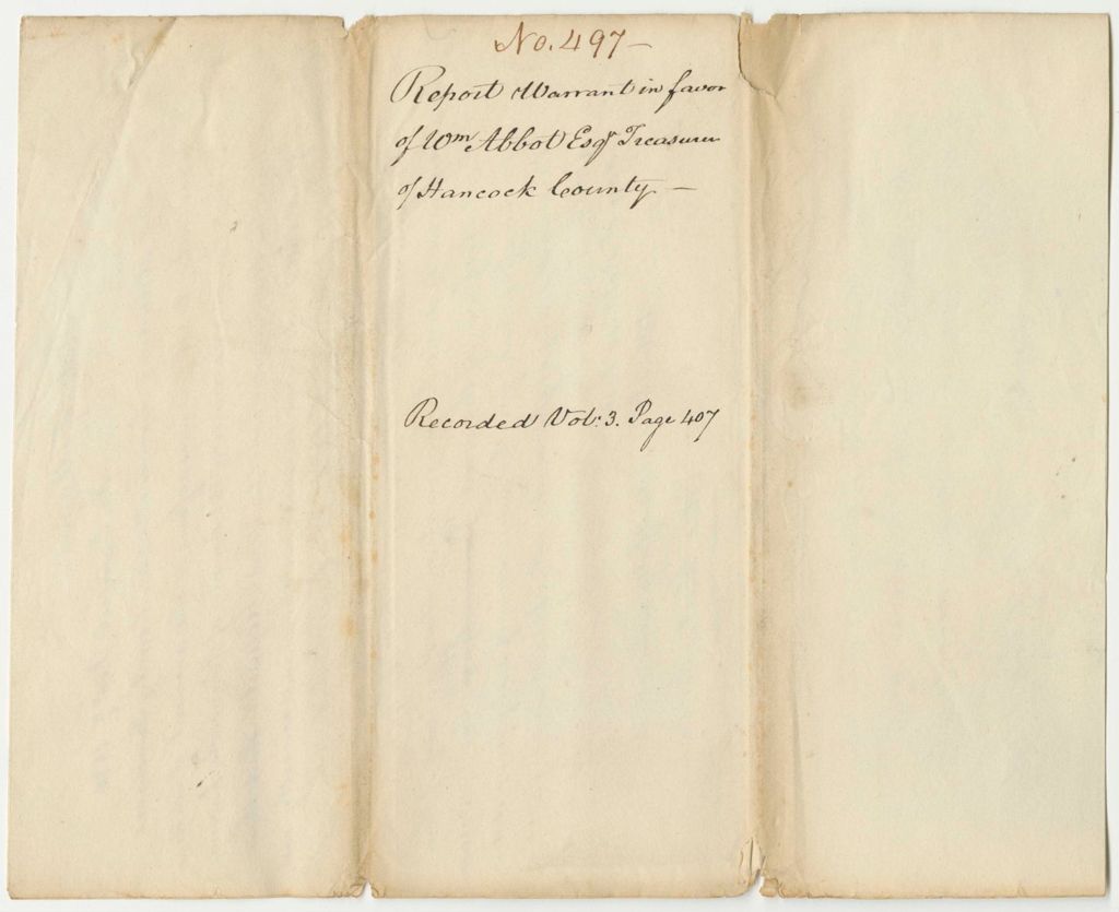 Miniature of Report 497: Report on the Warrant in Favor of William Abbot, Esq., County Treasurer of Hancock County