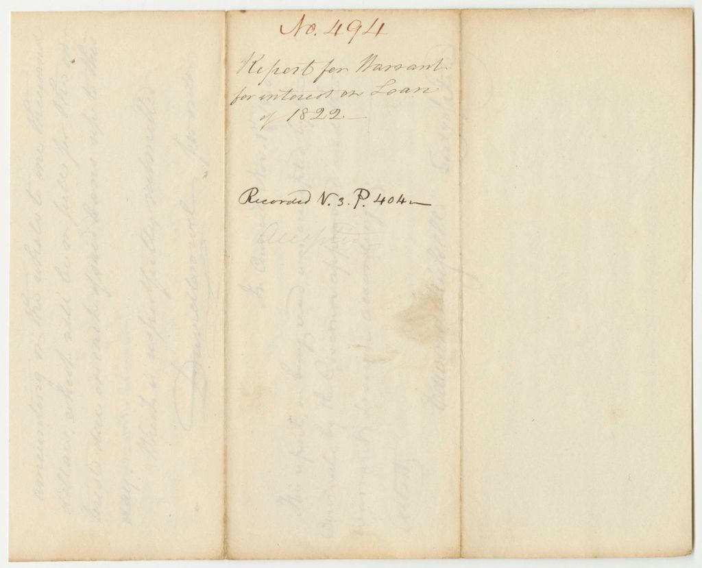 Miniature of Report 494: Report on the Warrant for Interest on Loan of 1822