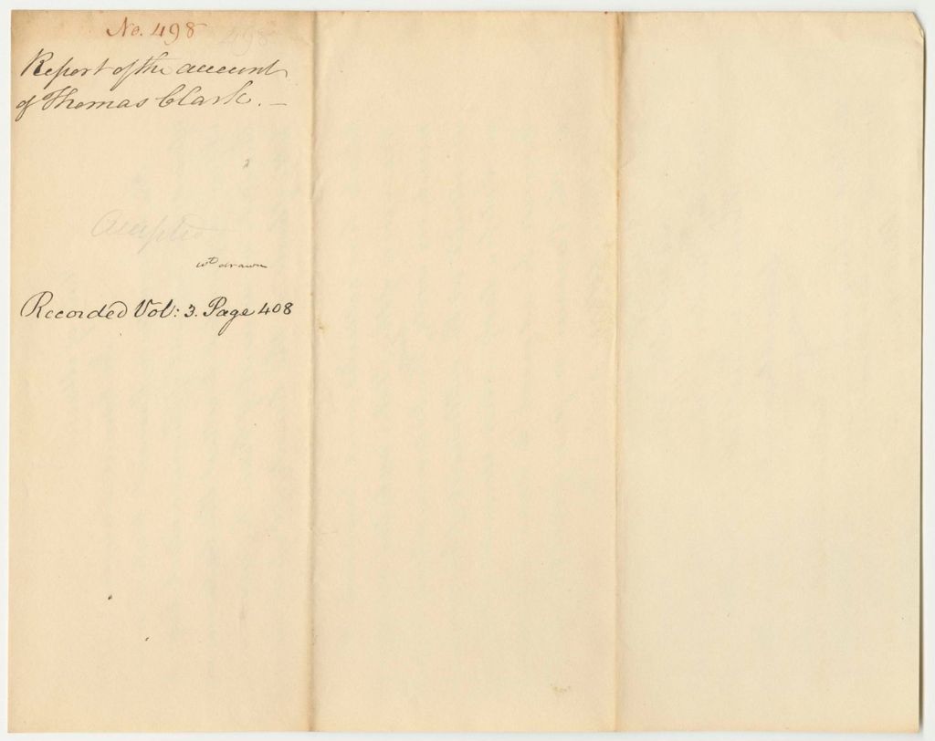 Miniature of Report 498: Report on the Account of Thomas Clark, Agent to Collect Fines, Forfeitures, and Bills of Costs
