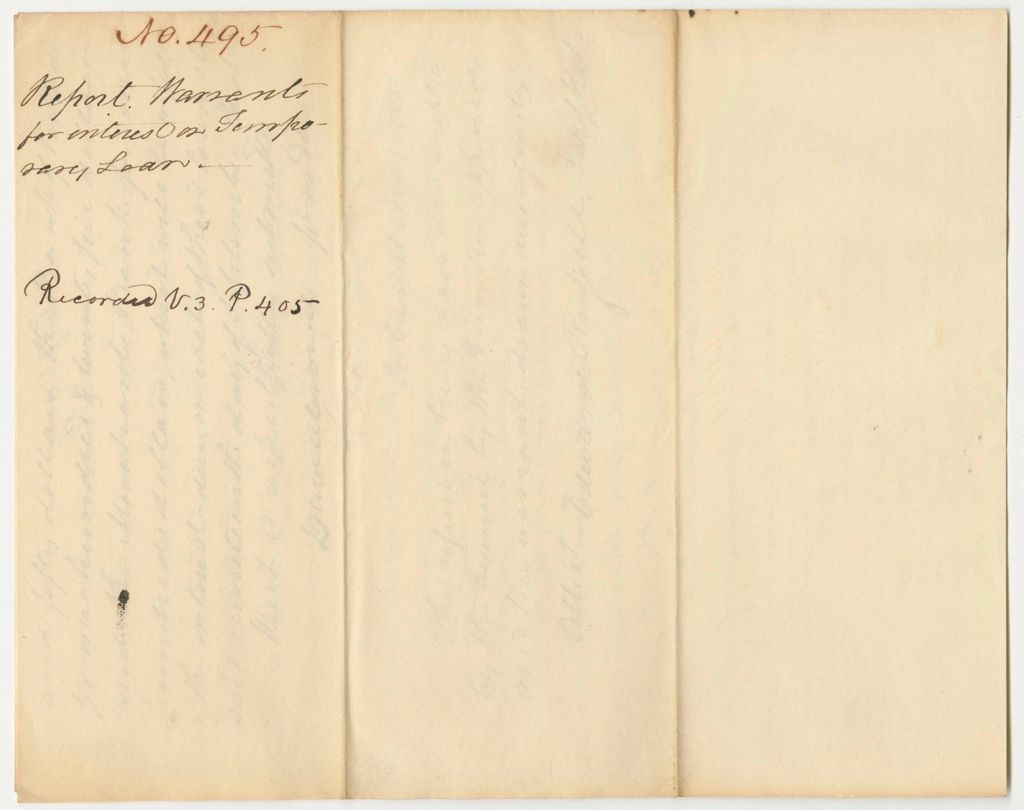 Miniature of Report 495: Report on the Warrant for Interest on Temporary Loan