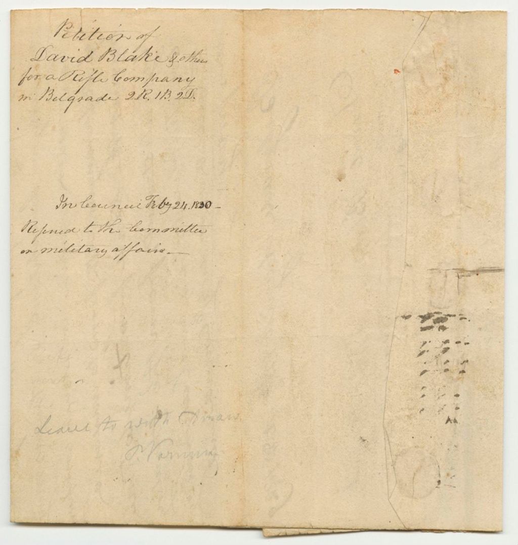 Miniature of Petition of David Blake and Others for a Rifle Company in Belgrade 2R.1B.2D.