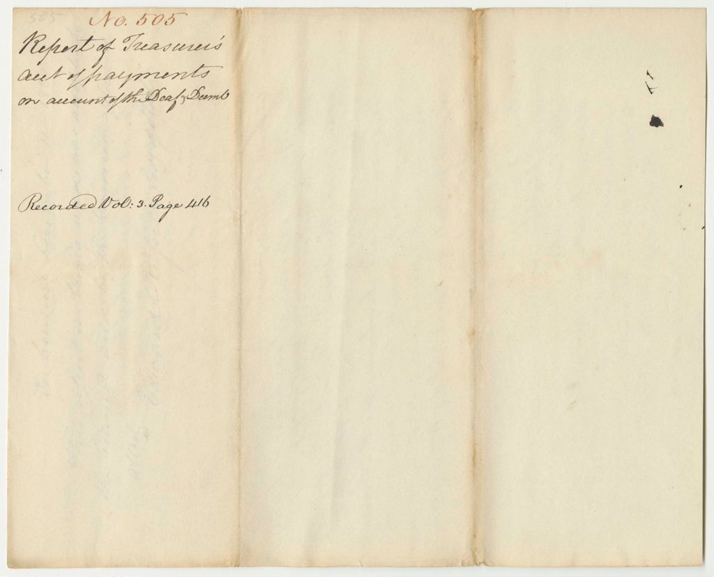 Miniature of Report 505: Report on the Treasurer's Account of Payments on Account of the Deaf and Dumb