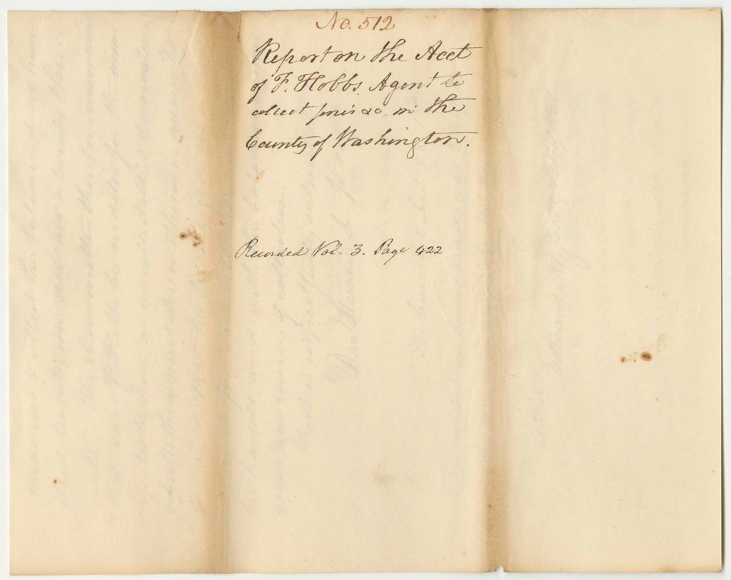 Miniature of Report 512: Report on the Account of Frederic Hobbs, Esq., Agent Appointed to Collect Fines, Forfeitures, and Bills of Costs in Washington County