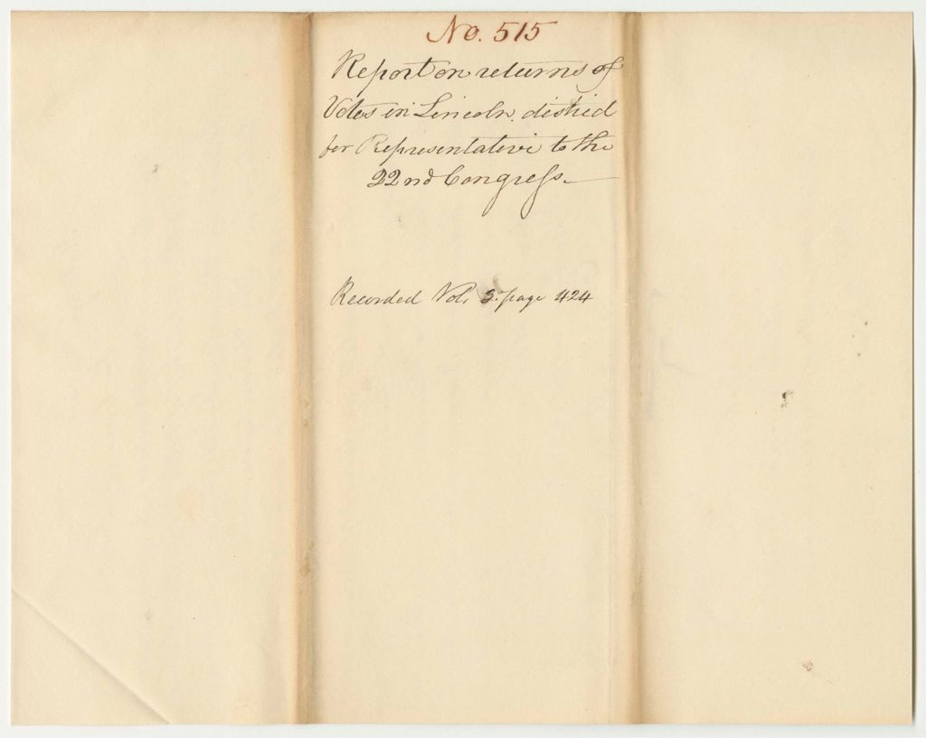 Miniature of Report 515: Report on the Return of Votes in Lincoln District for Representative to the 22nd Congress