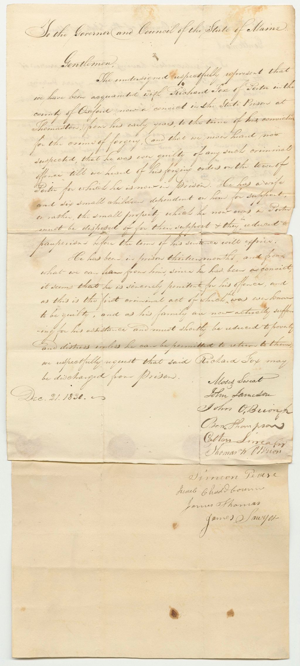 Miniature of Petition for the Pardon of Richard Fox